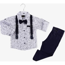 Dinamik çocuk Erkek Çocuk Uzun Kollu Desenli Gömlekli Papyonlu Askılı Pantolonlu 4lü Takım