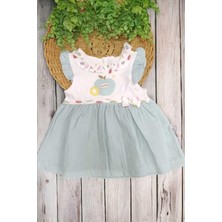 Dinamik çocuk %100 Pamuk Bebe Yaka Elma Nakışlı Altı Müslin Yazlık Kız Bebek Elbise 3-6/6-9/9-12/12-18/18-24AY