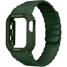AktarMobile Apple Watch 10 / 11 46 mm Uyumlu Magnetik Silikon Kordon & Kasa Koruma 2 In 1 Darbe Emici Kayış