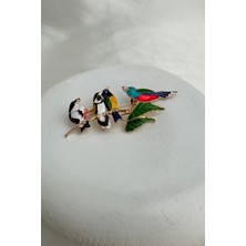 Modex Altın Sarısı Renkli Yaprak Detay Kuşlar Broş (6cm)