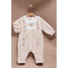 Dinamik çocuk Çiçek Nakışlı Alttan Çıt Çıtlı Tulum 0-12 Ay Kendinden Desenli Pike Kumaş