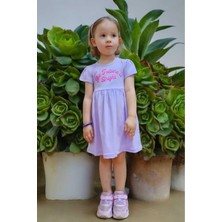 Dinamik çocuk Kız Çocuk Baskılı Kısa Kollu Penye Elbise Yazlık