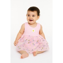 Dinamik çocuk Lavanta Desenli Tüllü Elbise Üstü Fitilli Kolsuz Yazlık Alttan Çıtçıtlı Bodyli Kız Çocuk