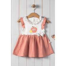 Dinamik çocuk %100 Pamuk Bebe Yaka Elma Nakışlı Altı Müslin Yazlık Kız Bebek Elbise 3-6/6-9/9-12/12-18/18-24AY