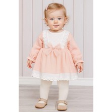 Dinamik çocuk Kız Bebek Dantel Detaylı Elbise Tül Fiyonklu Uzun Kollu Mevsimlik 3-6-9-12-18-24AY