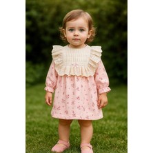 Dinamik çocuk Kız Bebek Dantel Yaka Detaylı Vintage Çiçek Desenli Elbise Mevsimlik Şık Model 3-6-9-12-18-24AY