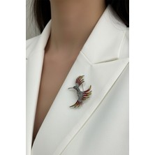 Modex Renkli Taş Detaylı Zarif Anka Kuşu Broş (7cm)