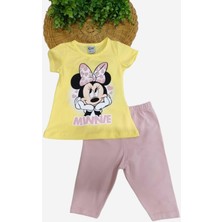 Dinamik çocuk Kız Çocuk Minnie Mouse Baskılı Taytlı Alt Üst 2'li Takım Yazlık Kısa Kollu