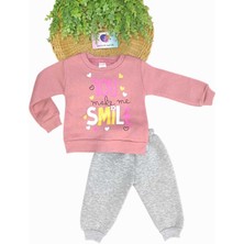 Dinamik çocuk 1-4 Yaş Kız Çocuk Baskılı 3iplik Şardonlu Mevsimlik Alt Üst 2li Uzun Kollu Takım Kışlık