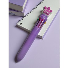 POLIN10 Renkli Pati Tasarımlı Çok Fonksiyonlu Tükenmez Kalem, Otomatik Mekanizma, Pembe Mavi Mor