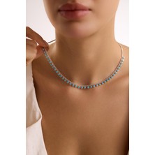 Nereze 925 Ayar Gümüş Rodyum Kaplama Gurmet Zircirli Turkuaz Taşlı Kolye