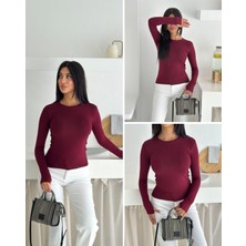 Elaxi Kadın Bisiklet Yaka Uzun Kol Parmak Geçmeli Buzy Bady