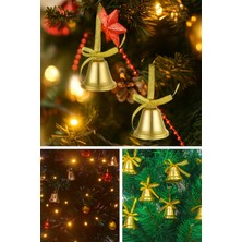 Deco Elit 12 Adet Mini Çan Yılbaşı Çam Ağacı Süsü  3 cm Sarı Kurdeleli Gold Yılbaşı Çam Ağacı Süsü