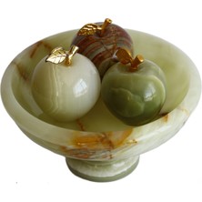 Taru Pasaj Oniks Doğal Taş 3’lü Elma Biblo Seti – 6’’ Ayaklı Çanaklı – El Yapımı Dekoratif Meyve Seti