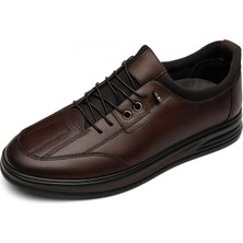 Growish GR0406 Hakiki Deri Akıllı Bağcık Bilekten Streçli Yüksek Taban Ortopedik Koyu Kahve Erkek Ayakkabı