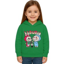 Sedirli Unisex Baskılı Çocuk Swaetshirt Kapüşonlu 3 Iplik Şardonlu Labubu