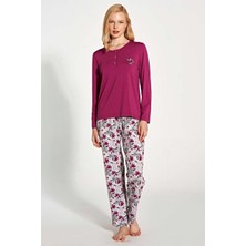 Gd Goldoremi 1776 Kadın Uzun Kollu Düğmeli Desenli Rahat Pijama Takım