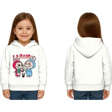 Sedirli Unisex Baskılı Çocuk Swaetshirt Kapüşonlu 3 Iplik Şardonlu Labubu