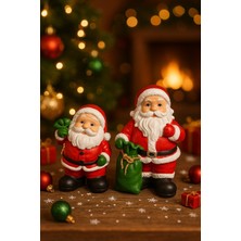 Home Dekor Hediye Yılbaşı Christmas 2’li Noel Baba Temalı Yılbaşı Masası Için Dekoratif Biblo Hediye Set 9 cm & 11 Cm 
