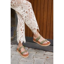 Angelina Jones Neretto Kadın Yeşil Gercek Deri Suet Parmak Arası Detay Terlık