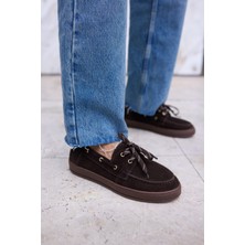 Angelina Jones Candela Kadin Taba Gercek Suet Loafer Ayakkabi