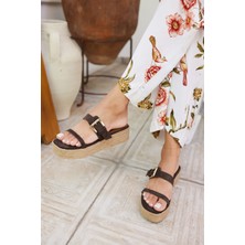 Angelina Jones Luzy Kadın Bej Gercek Suet Tokalı Espadril Terlik