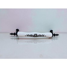 Deyhome Orijinal Porselen Kulp Siyah Yapraklı Floral Desenli 128MM(12.8CM) Mobilya Kapak Çekmece Kulbu