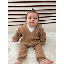 Meriç Bebe Unisex Triko Hırka Ahşap Düğmeli Selanik Örgüsü Kumaşlı Rahat Model