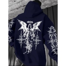 Amor Man Büyük Beden Özel Tasarım Kapüşonlu Gothıc Dikenler Sırt Baskılı Hip Hop Erkek Sweatshırt