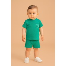 Rapapa Erkek Bebek Dar Kalıp  Ribana Kumaş Cepli Surf Yazılı Şortlu Takım - Yeşil 25143