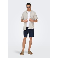 Only & Sons Slim Fit Açık Kahve Düz Erkek Gömlek Onscaıden Lıfe Ss Solıd Resort Lıne