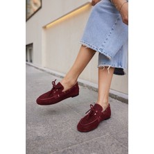 Angelina Jones Yuri Kadın Bordo Suet Bagcıklı Zımba Detay Loafer Ayakkabi