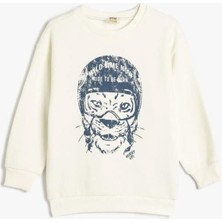 Koton Erkek Çocuk Hayvan Baskılı Sweatshirt Bisiklet Yaka Boxy Pamuk Karışımlı