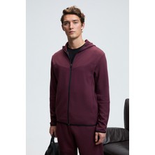 Grimelange AVENER Erkek Kapüşonlu Baskılı Fermuarlı Bordo Sweatshirt