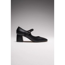 Mevese New Mele Siyah Cilt Günlük Kadın Topuklu Ayakkabı