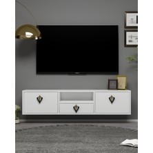 Demonte Decor 1314DROPDD-32 Duvara Montaj Tv Sehpası-Beyaz-Altın