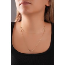 Sunshine 925 Ayar Gold Kaplamalı , 110 cm Özel Tasarım Mekik Kolye