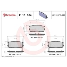 Brembo P10004 Arka Fren Balatasi 1605123 19149904 19168900