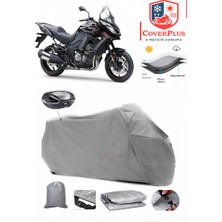 Coverall Kawasaki Versys 1000 Arka Çanta Uyumlu (Gri) Motorsiket Brandası Motor Örtüsü Çadır Su Geçirmez Motosiklet Kılıfı Motor Brandası