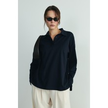 Suud Collection Lacivert Polo Yaka Oversize Tişört