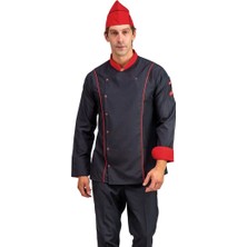 Erkek Aşçı Ceket 01 - Siyah Kırmızı Biye
