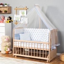 Bamgidoo Ahşap Beşik Anne Yanı Beşik Organik(Boyasız) 60X120-MAVI Yıldız Tek Yastık Uyku Seti + Yatak