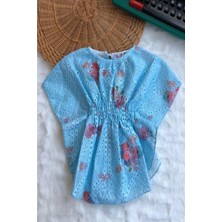 Dinamik çocuk Kız Çocuk Beli Lastikli Çiçek Baskılı Dantel Pareo Bluz