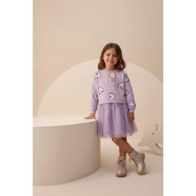 Minipodyum  Pamuk Mevsimlik Uzun Kollu Günlük Kız Çocuk Tüllü Elbise 4-7 Yaş