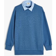 Three Sisters Butik Koton Erkek Çocuk Okul Sweatshirt Basic Okul Gömleği Yaka Detaylı Uzun Kollu Pamuklu