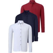 Üçlü Set G721 Dewberry Erkek Gömlek-Lacivert-Beyaz-Bordo