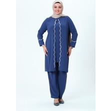 Elifnaz Kadın Büyük Beden Petek Kumaş  Pantolonlu Ikili Anne Abiye Takım