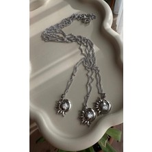 Marsel Xuping Yarım Güneş Figür Taş Detaylı  Çelik Silver Renk Kolye