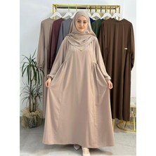 Erasra Class Ferace & Abaya Sufle Takım Yandan Robalı Elbise .hac ve Umre Için Uygundur Taş Rengi