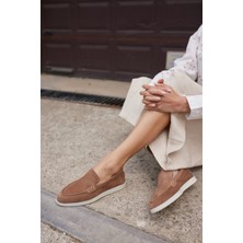 Angelina Jones Amor Kadın Tutun Nude Gercek Suet Loafer Ayakkabı